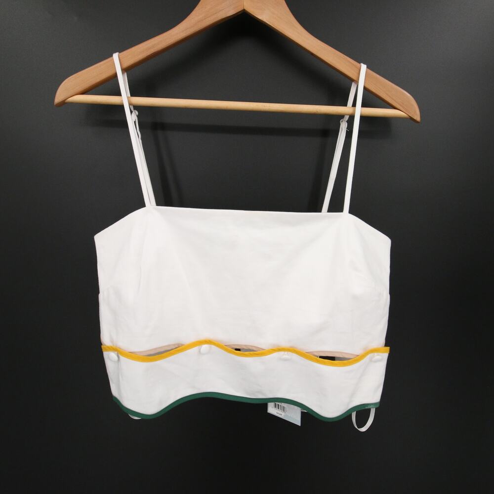Antonio Melani x The Nat Note Zoe Scalloped Sateen Top White Green Crop Size 6 - Picture 2 of 14